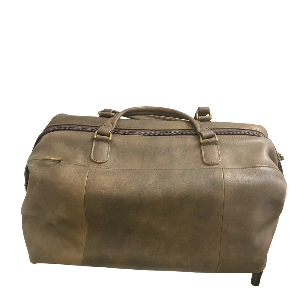 LL bean vintage brown leather weathered duffle bag